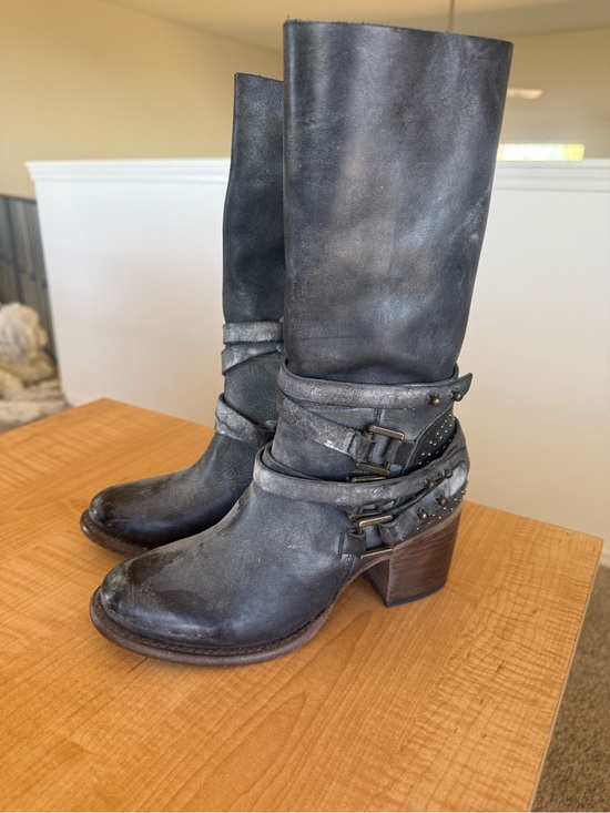 Freebird by Steven Shoes - Freebird by Steven Grey Leather Mid-Calf Heeled Boots